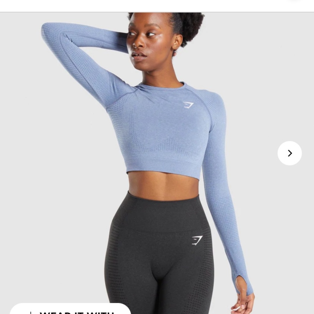 Gymshark blue marl vital seamless 2.0 long sleeve crop top size small